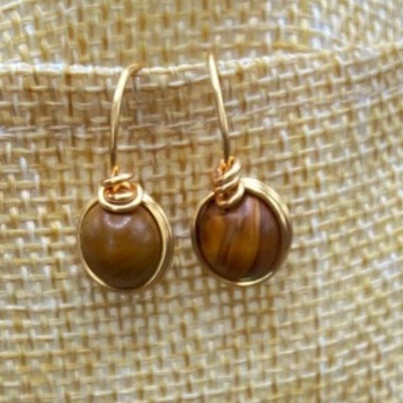 Alquimia Jewelry - 14k gold tiger’s eye  earrings/dangle/power and wealth inspirational jewelry